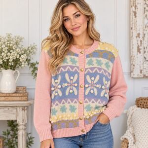 Vintage Laura Gayle Cardigan Sweater Petite P/M Pastel Floral Grandma Chic